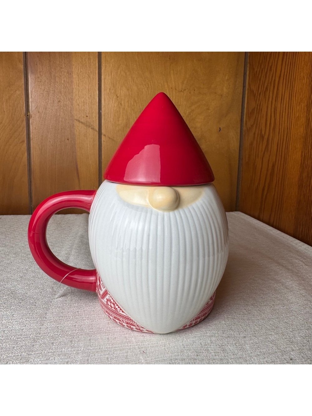 Christmas Gnome Mug With Lid Red Hat Ceramic Holiday Coffee Cup Nordic Decor - Picture 2 of 7